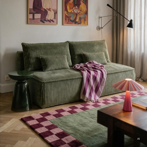 Sofa rozkładana Sofuto z pojemnikiem oliwkowozielona sztruks