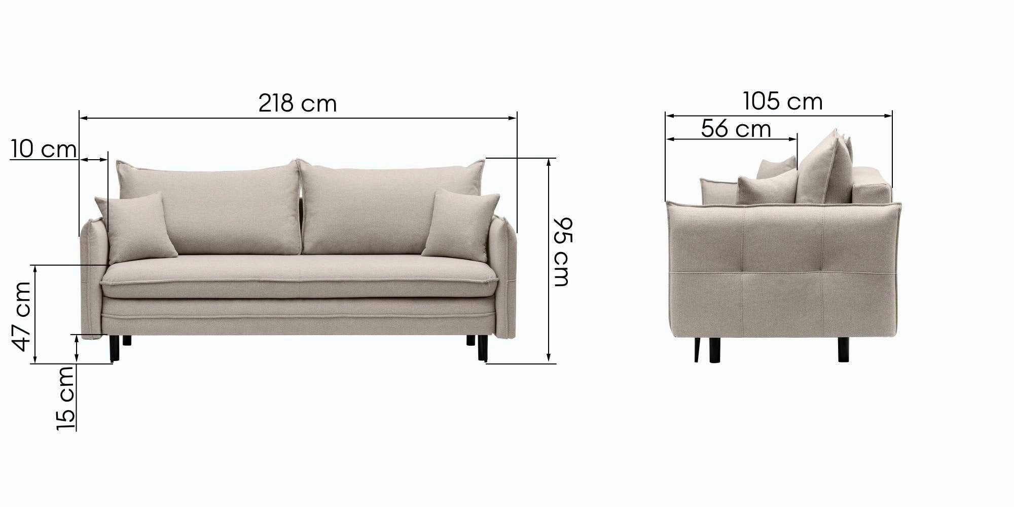 Sofa z funkcją spania i pojemnikiem Notti