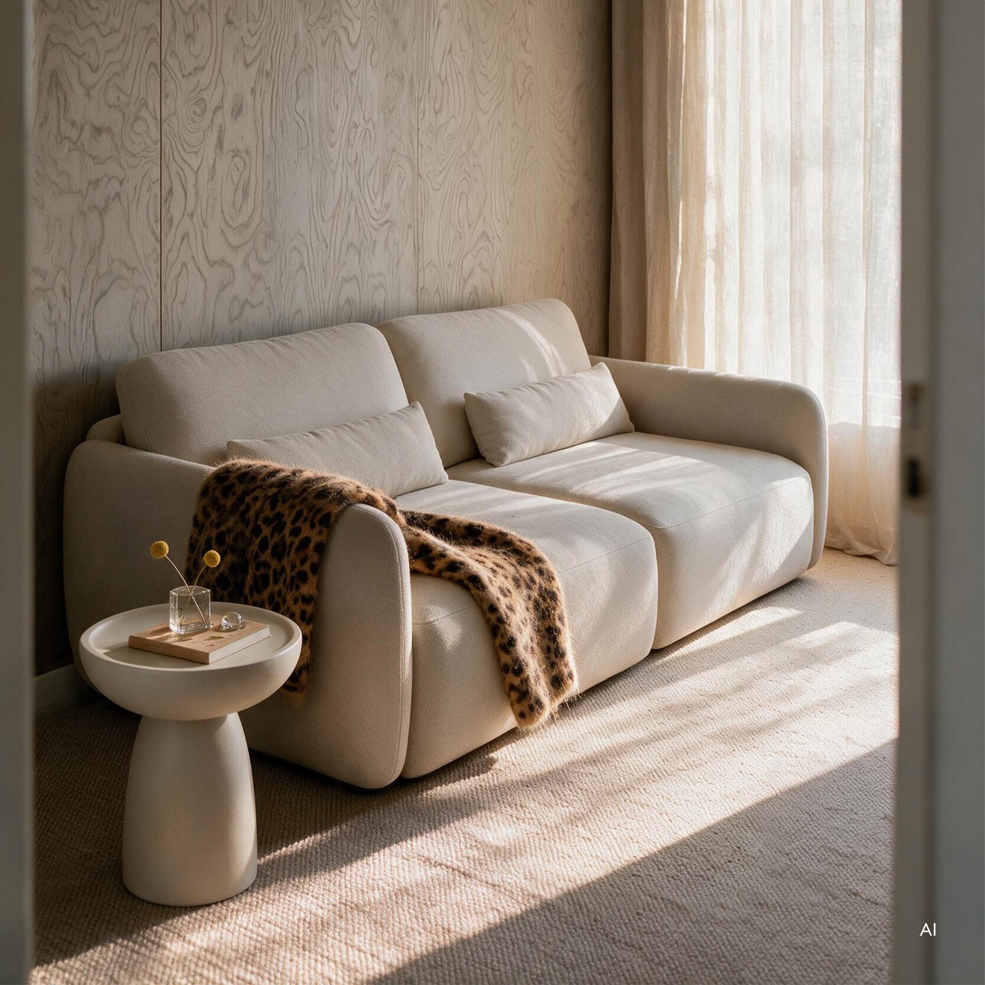 Sofa rozkładana Mossa z pojemnikiem, obłe kształty