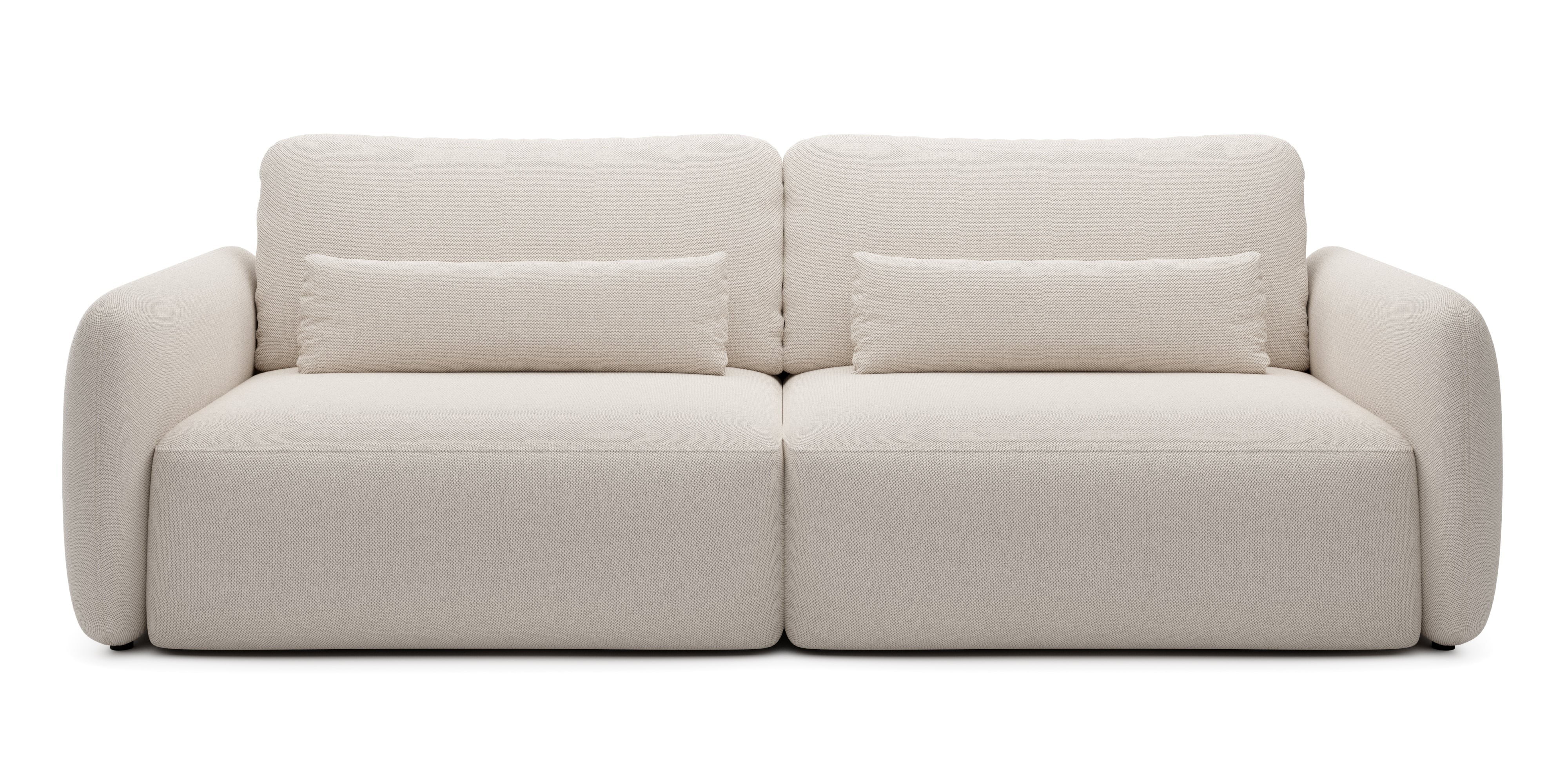 Sofa rozkładana Mossa z pojemnikiem, obłe kształty
