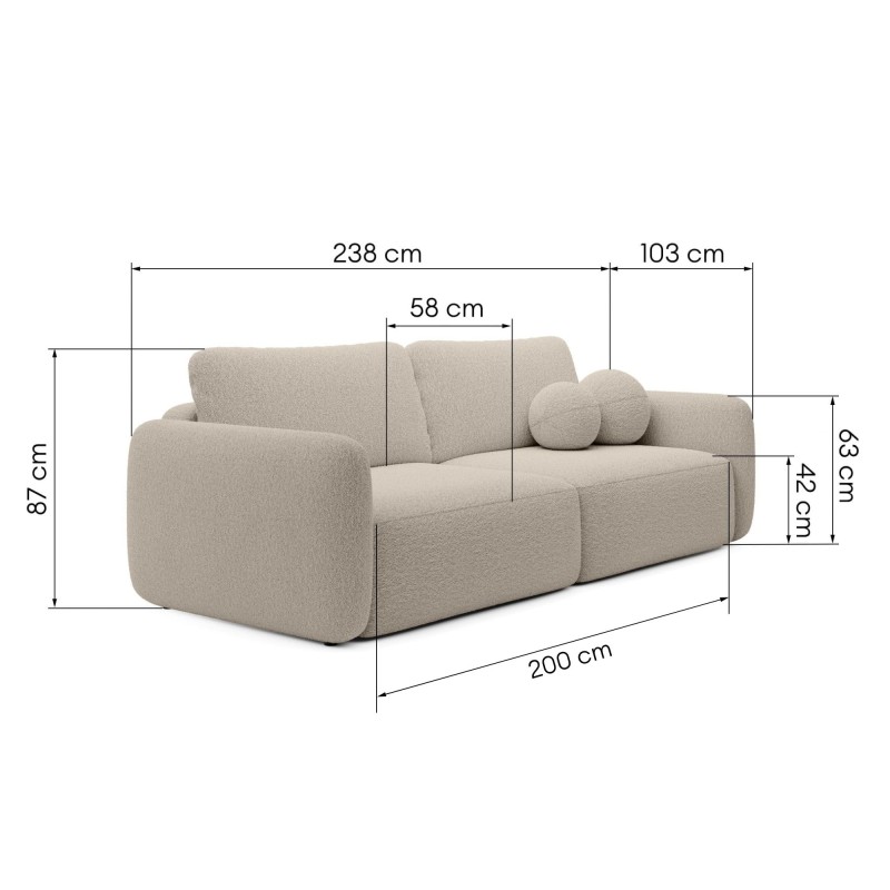 Sofa rozkładana Botse z pojemnikiem, obłe kształty