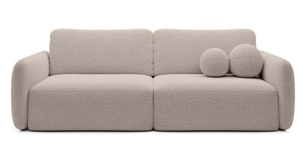 Sofa rozkładana Botse z pojemnikiem, obłe kształty