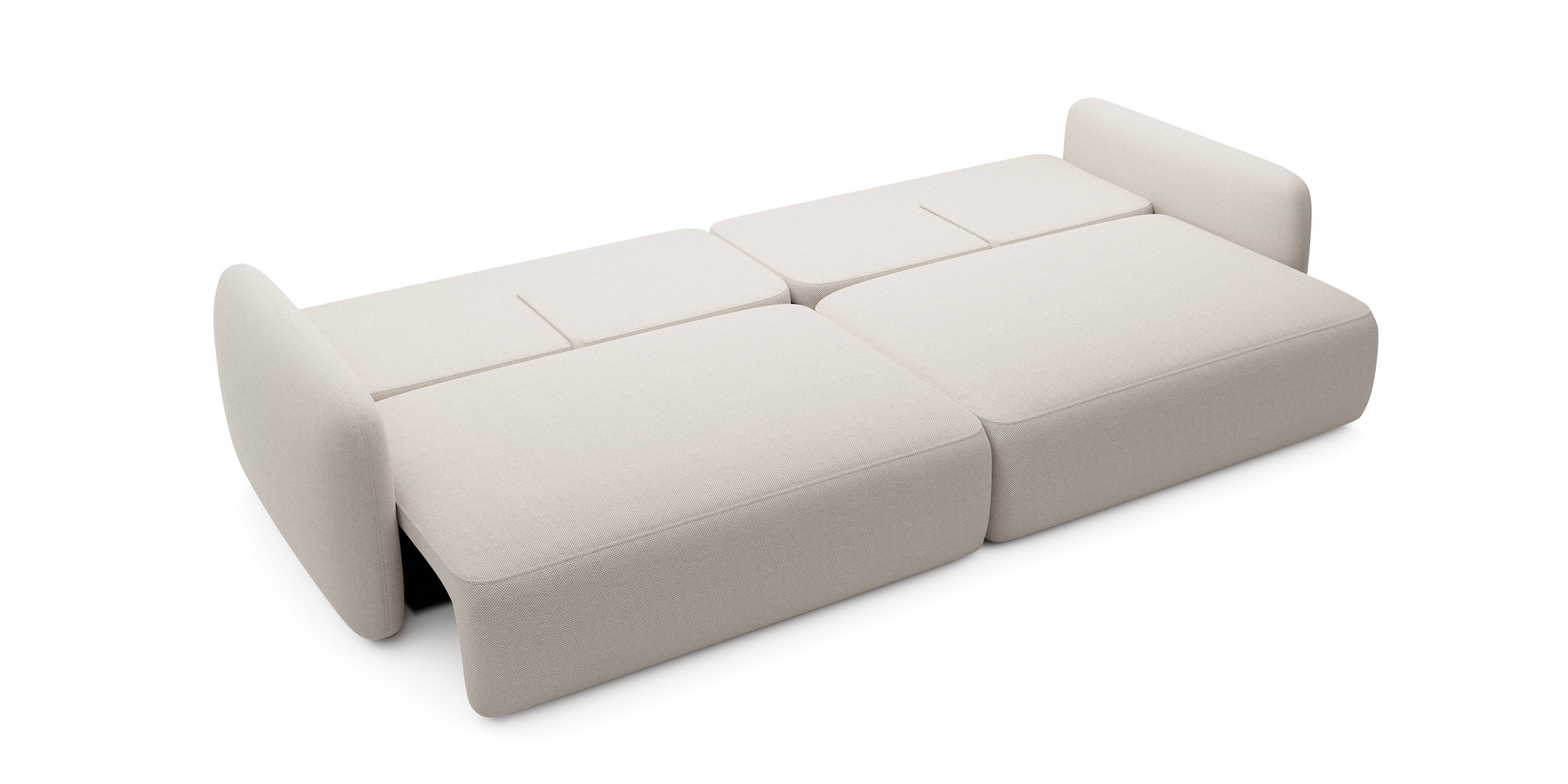 Sofa rozkładana Mossa Big z 2 pojemnikami, obłe kształty