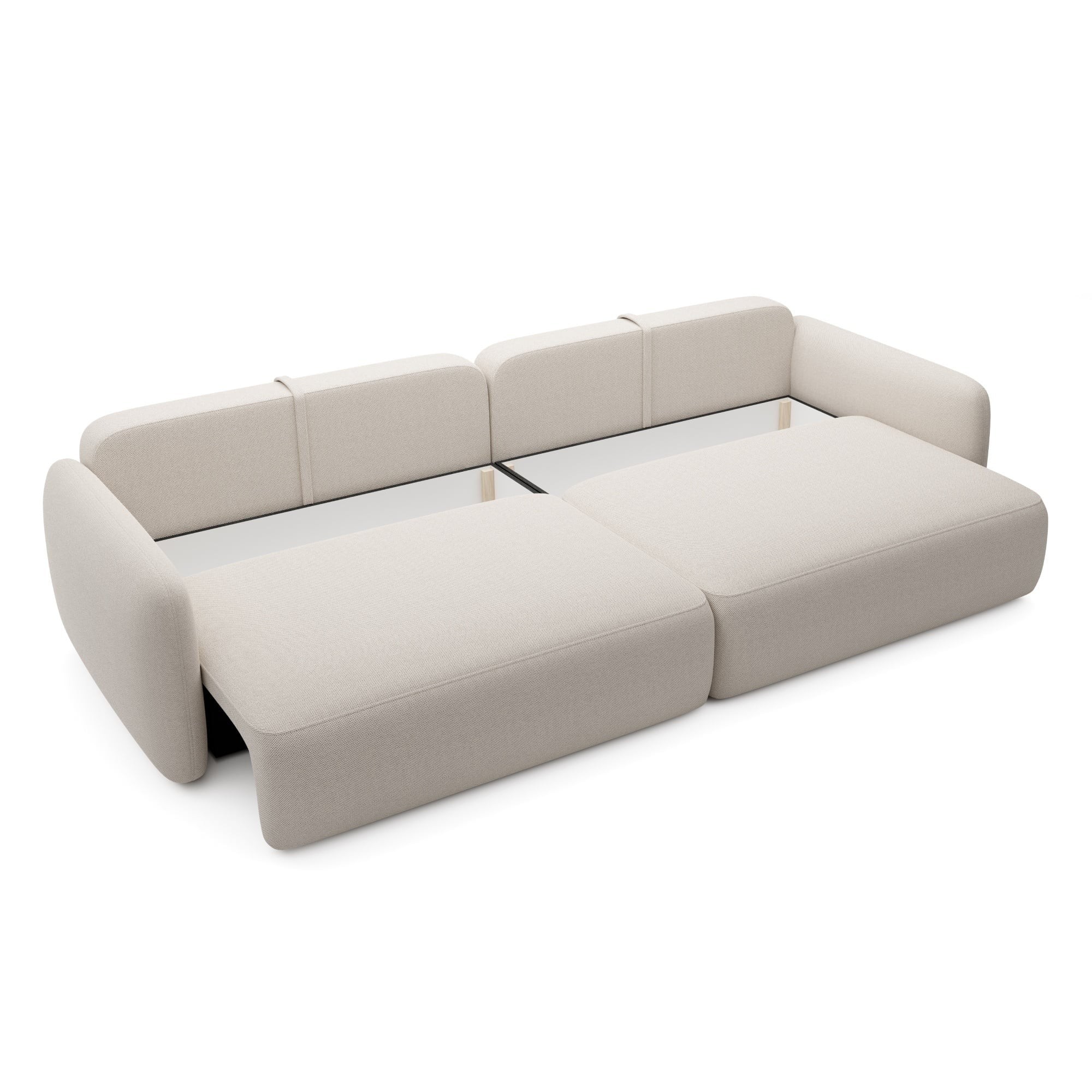 Sofa rozkładana Mossa Big z 2 pojemnikami, obłe kształty