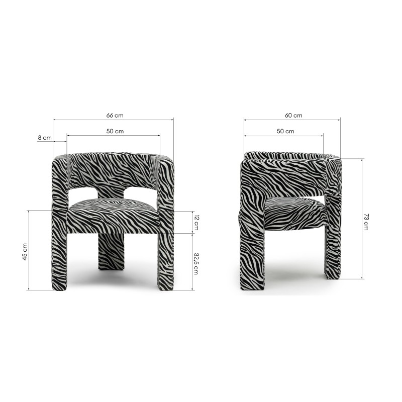 Fotel Alpah, czarno-biały żakard zebra