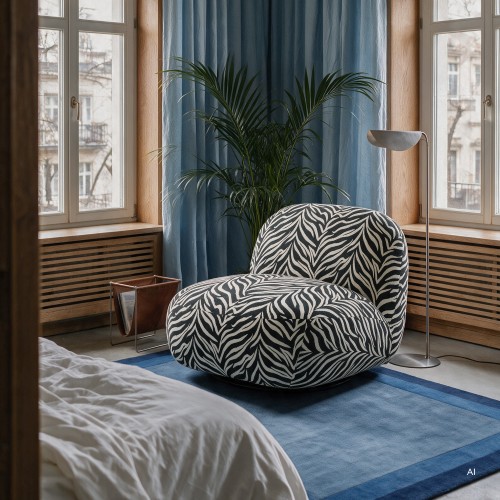 Fotel obrotowy Mikado czarno-biały żakard zebra, zaokrąglony