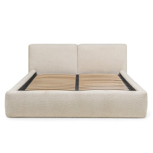 Łóżko tapicerowane Sonno 140x200 z pojemnikiem, kremowe, boucle
