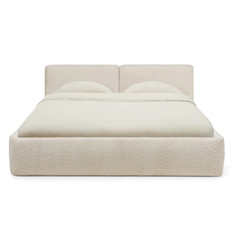 Łóżko tapicerowane Sonno 140x200 z pojemnikiem, kremowe, boucle