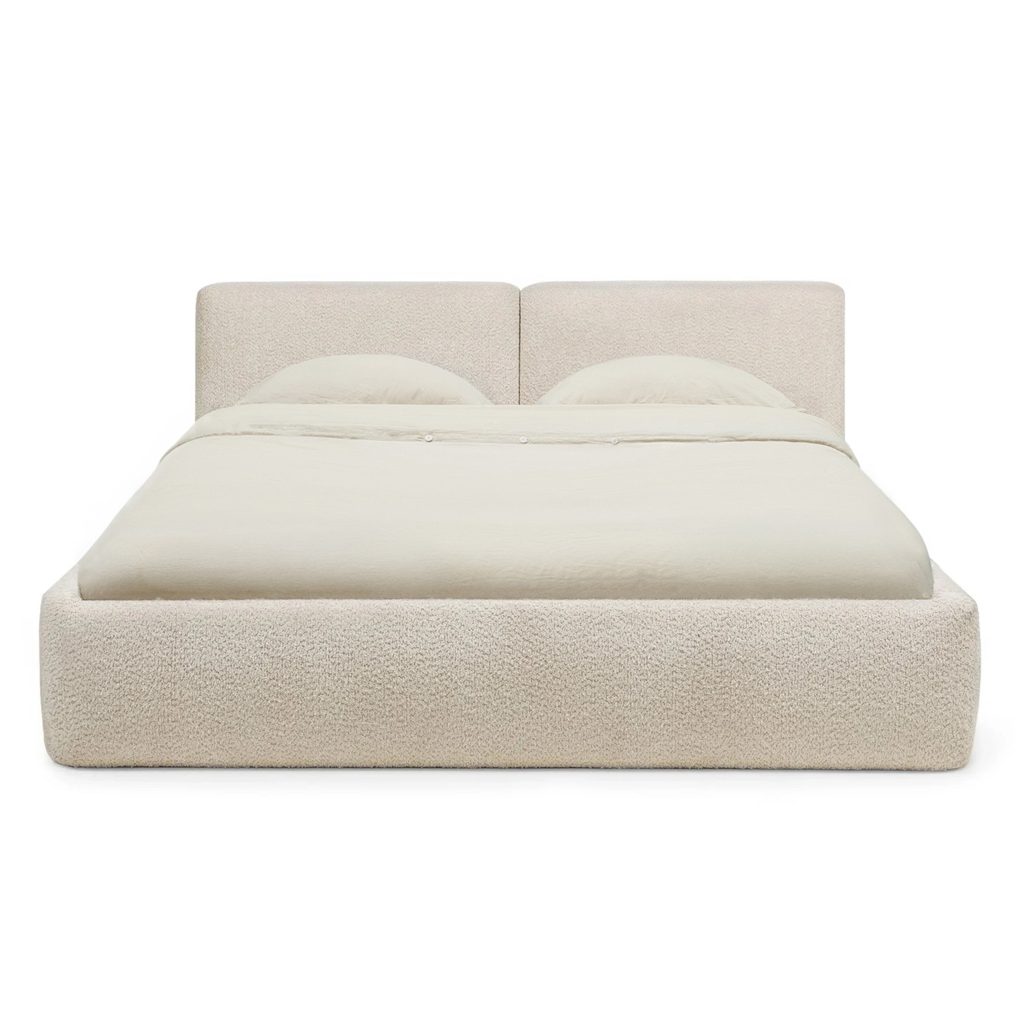 Łóżko tapicerowane Sonno,  stelaż i pojemnik, kremowe boucle