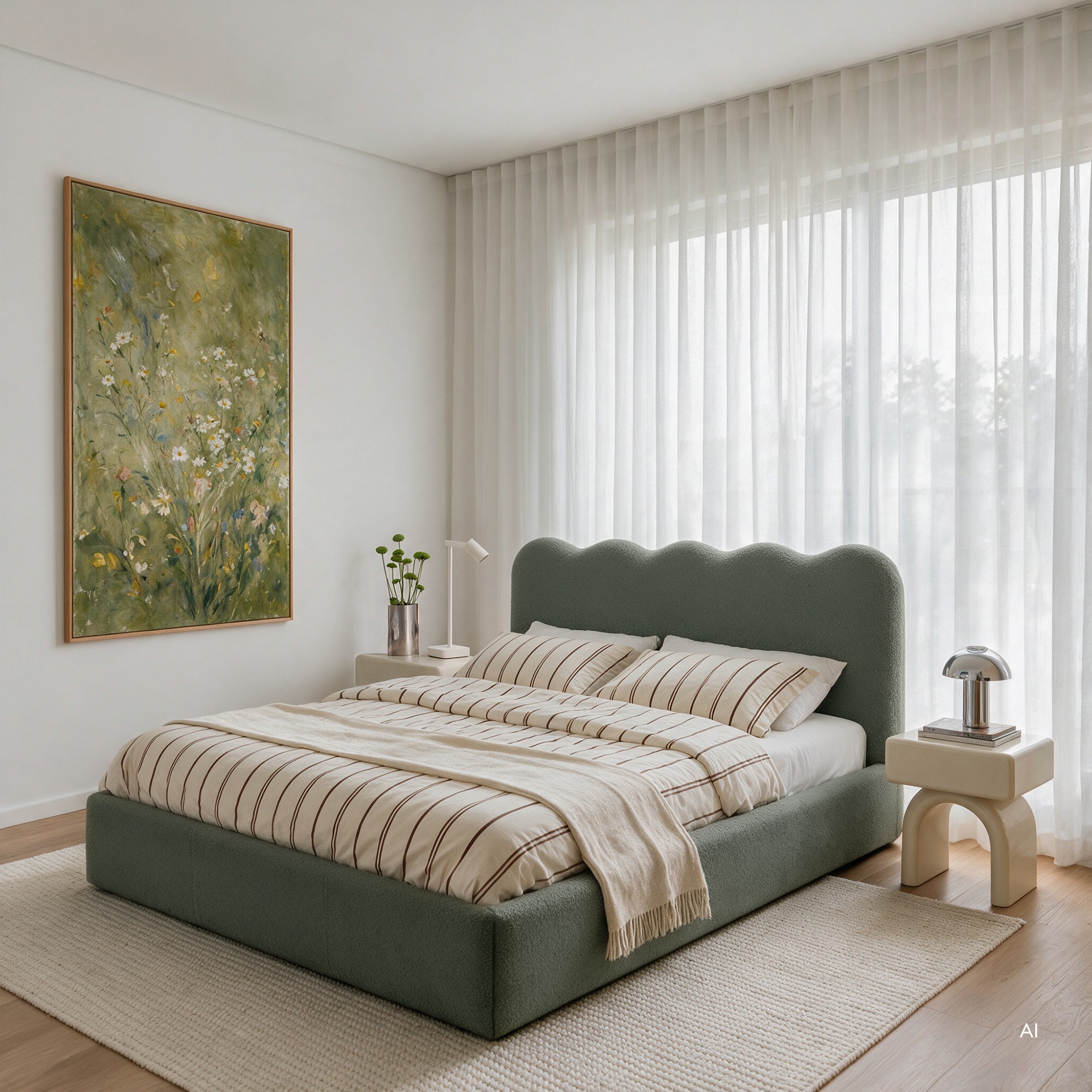 Łóżko Onda 180x200, pojemnik, ciemnozielone boucle, falowane