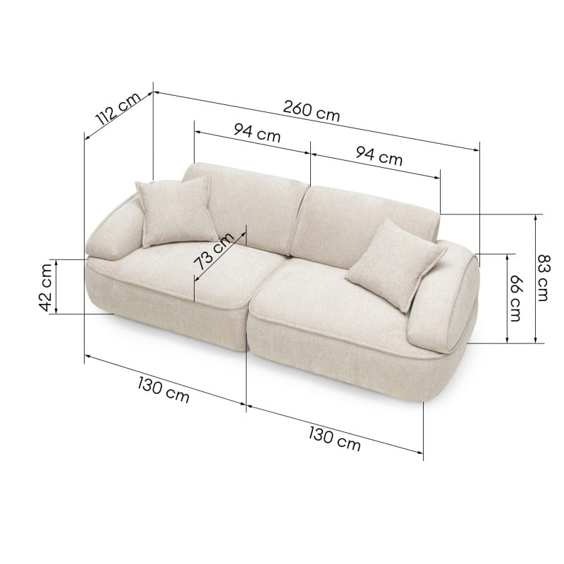Sofa modułowa Savio 260 cm, regulowane oparcie, obłe kształty, beżowa