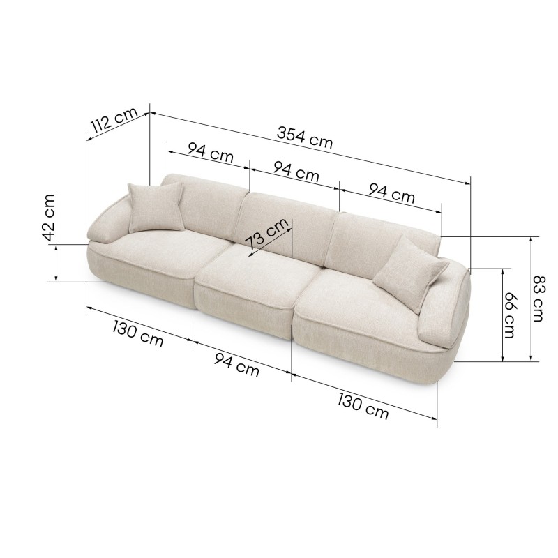 Sofa modułowa Savio 354 cm, regulowane oparcie, obłe kształty, beżowa