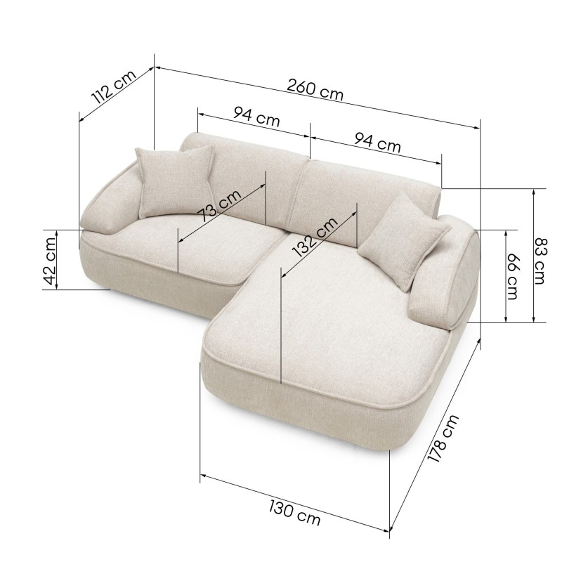 Narożnik modułowy Savio 260 cm, prawy, regulowane oparcie, obły, beż