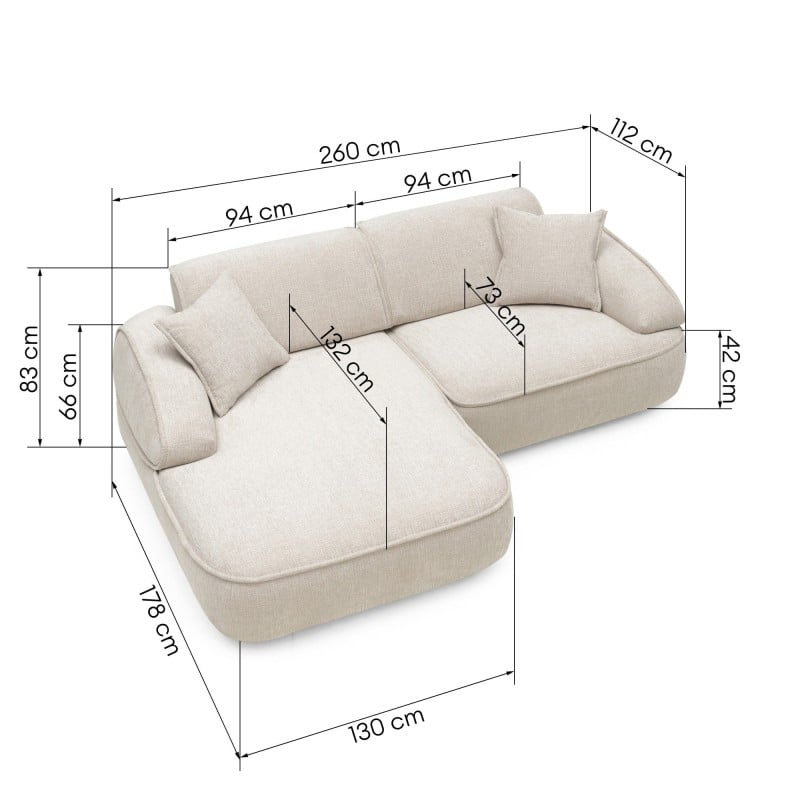 Narożnik modułowy Savio 260 cm, lewy, regulowane oparcie, obły, beż