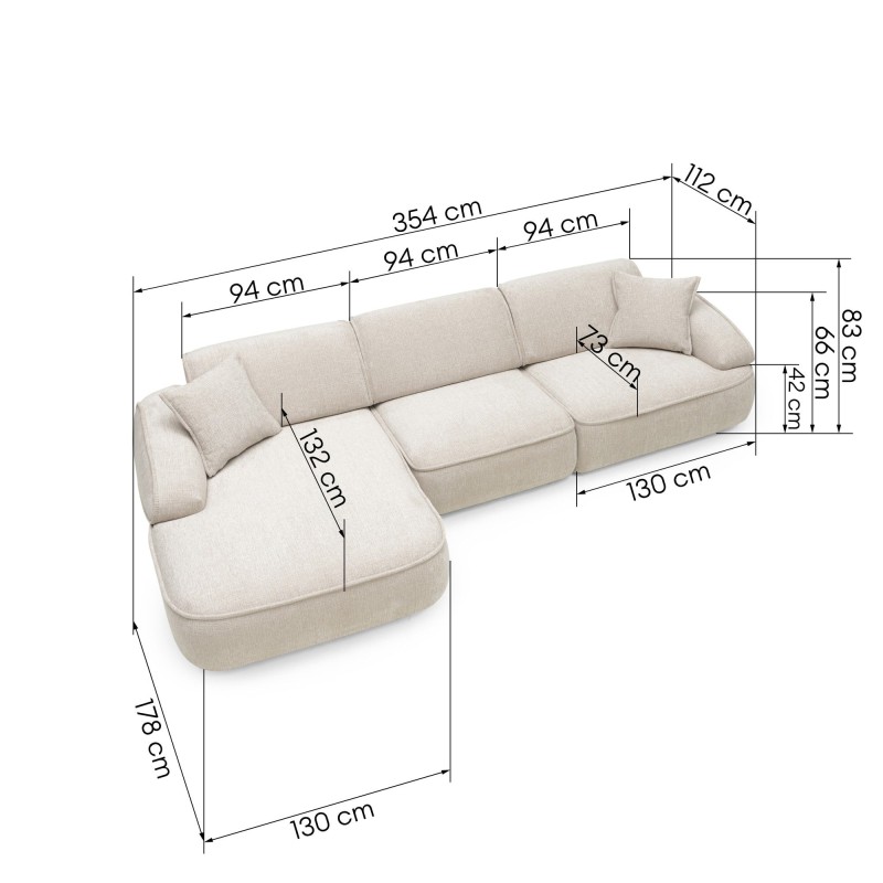Narożnik modułowy Savio 354 cm, lewy, regulowane oparcie, obły, beż