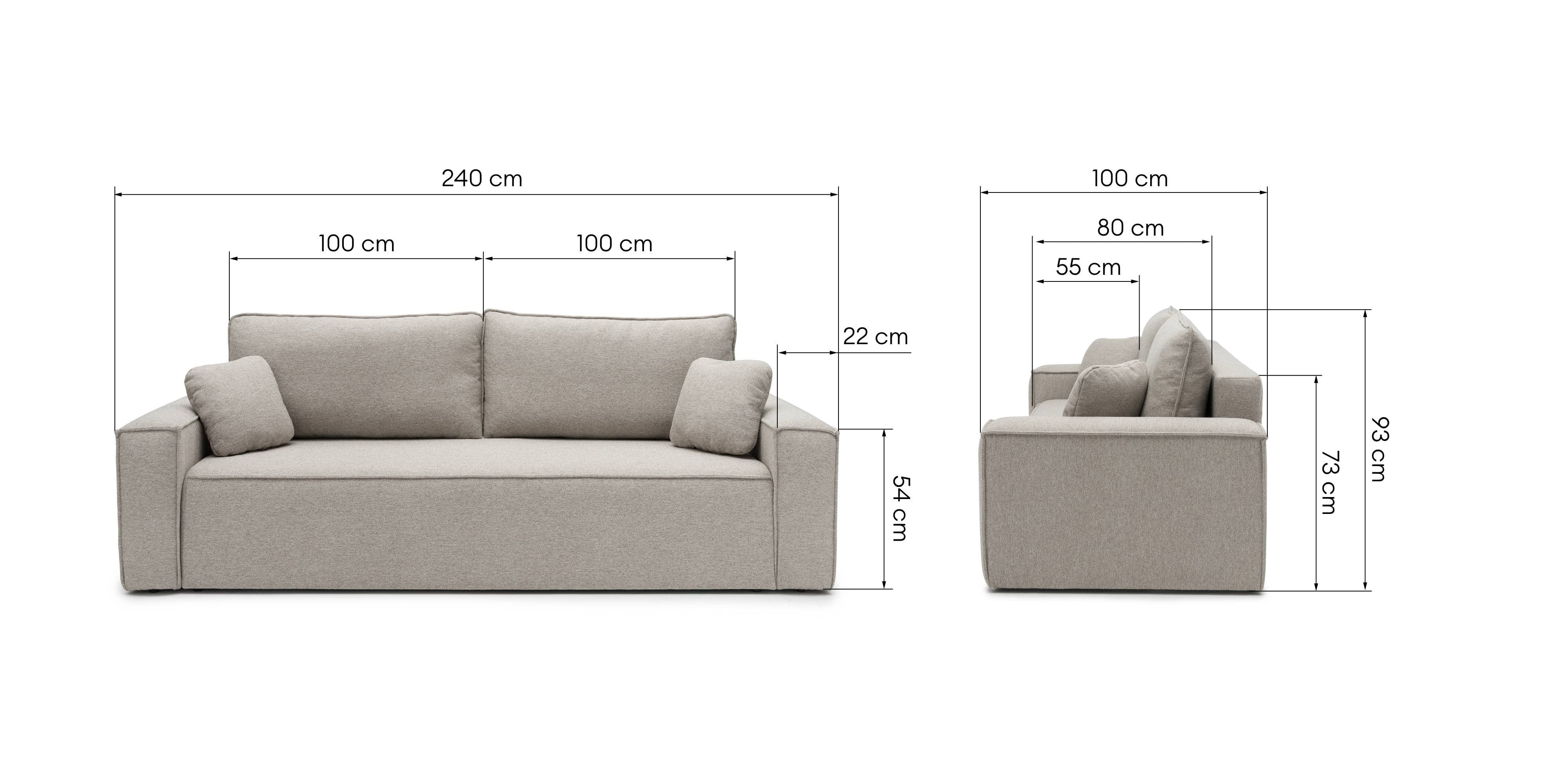 OU-3082 Sofa z funkcją spania i pojemnikiem Cube, beżowoszara
