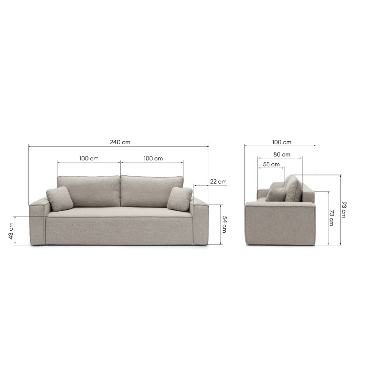 Sofa z funkcją spania i pojemnikiem Cube, beżowoszara