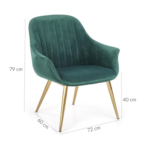 Fotel welurowy Elegance II zielony/złoty glamour