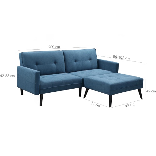 Sofa rozkładana z podnóżkiem Corner niebieska