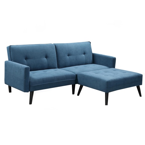Sofa rozkładana z podnóżkiem Corner niebieska