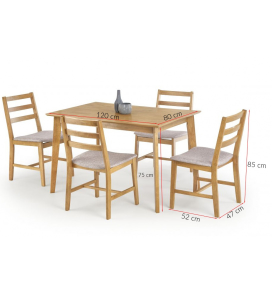 Zestaw drewniany Cordoba stół 120x80 + 4 krzesła jasny dąb/mokate