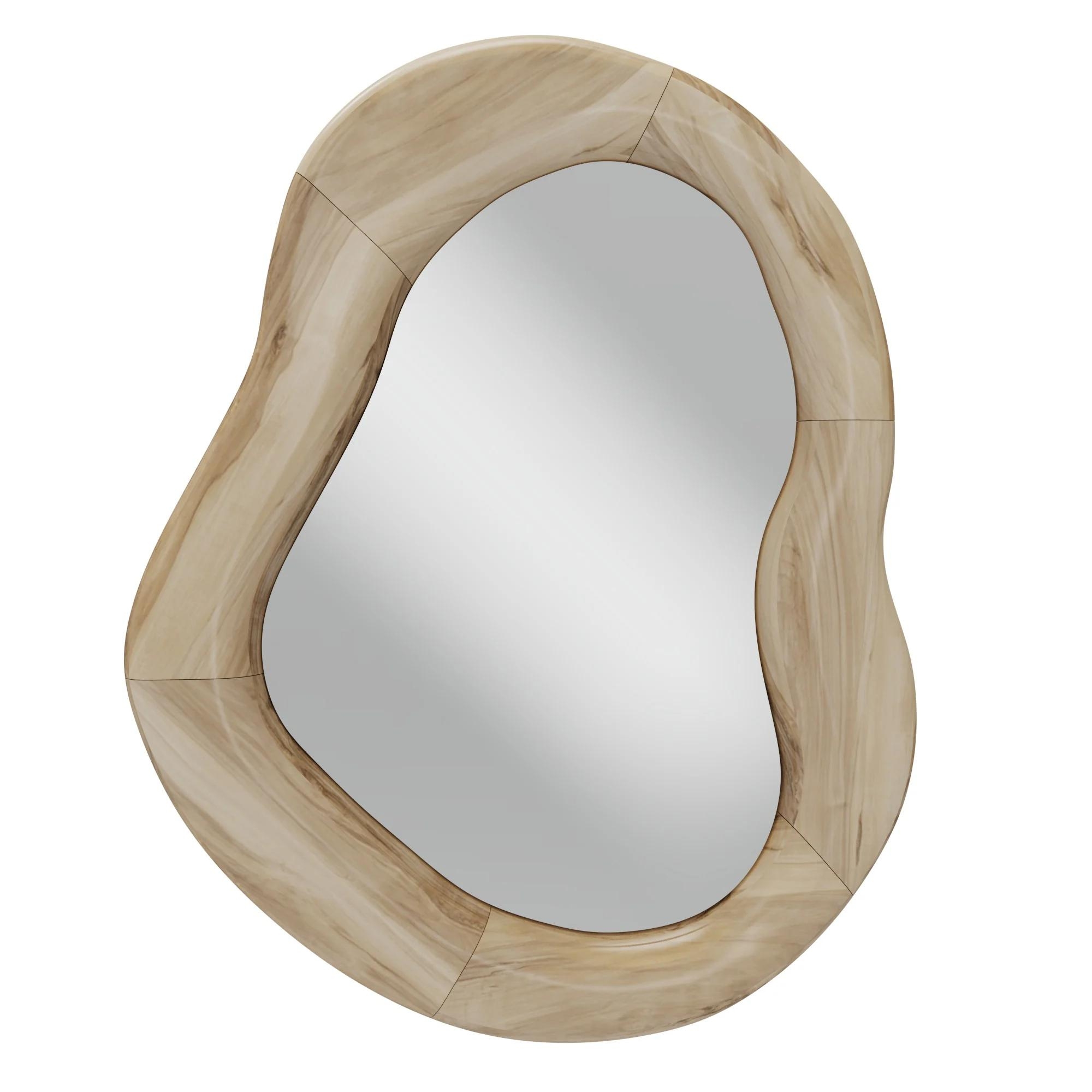 Lia Lustro wiszące w drewnianej ramie, 75x60 cm, nieregularny kształt, naturalne