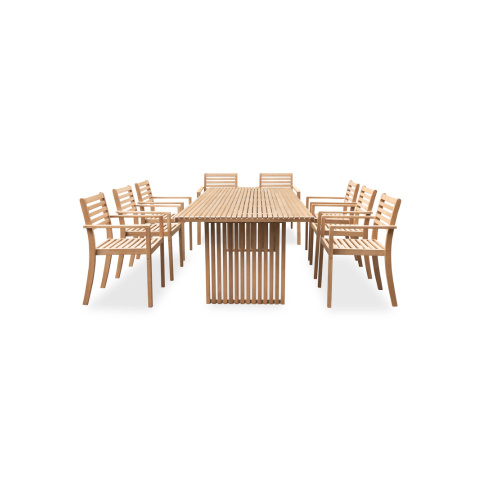 Familis ll / Zestaw ogrodowy stół + 8 krzeseł, teak look, drewno eukaliptusowe FSC®
