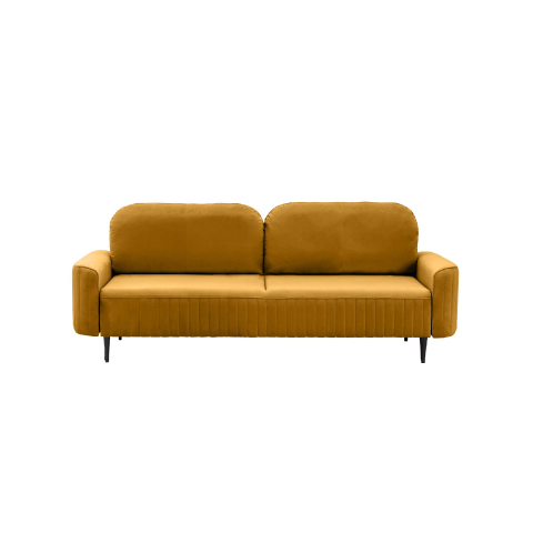 Louie Sofa rozkładana z pojemnikiem, musztardowa, welurowa